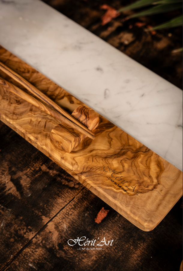 Set de sushi "Kyoto" en bois d'olivier et marbre blanc