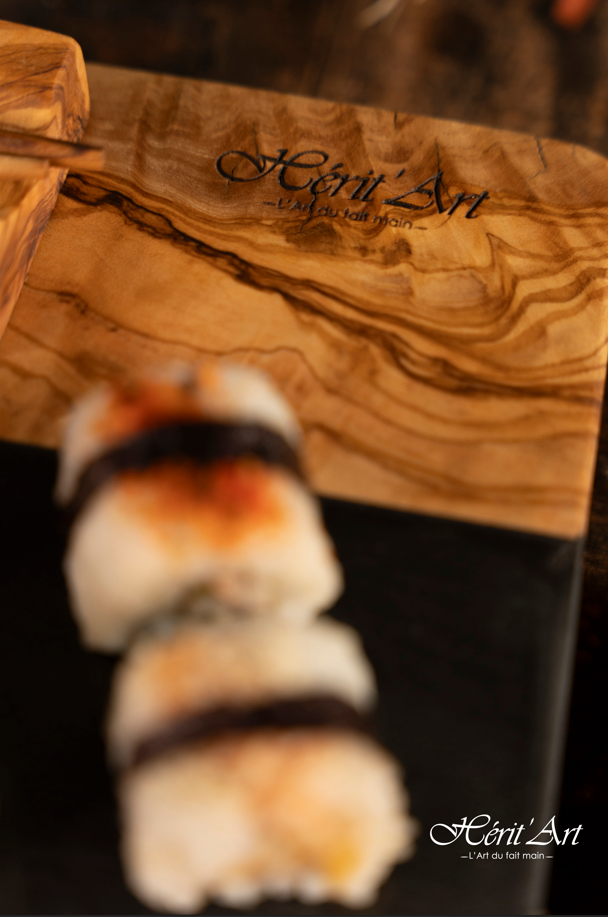Set de sushi "Osaka" en bois d'olivier et marbre noir